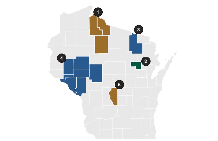 map of RPN counties in Wisconsin 