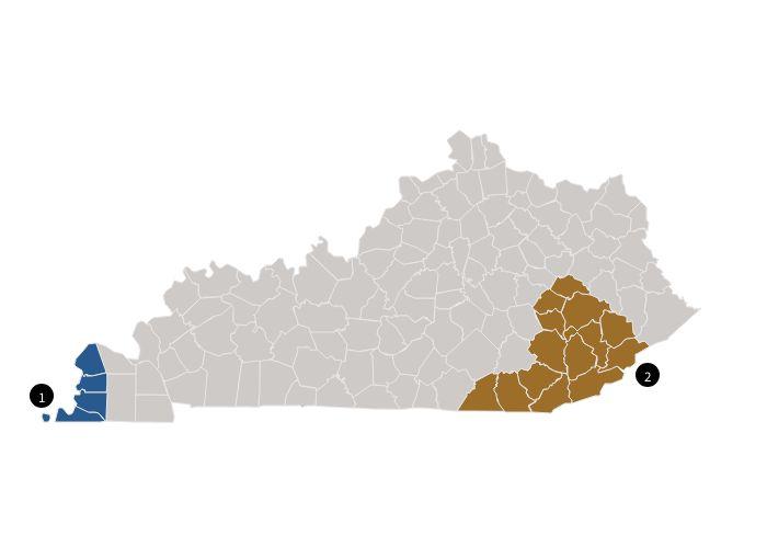 Map of Rural Partner counties in Kentucky